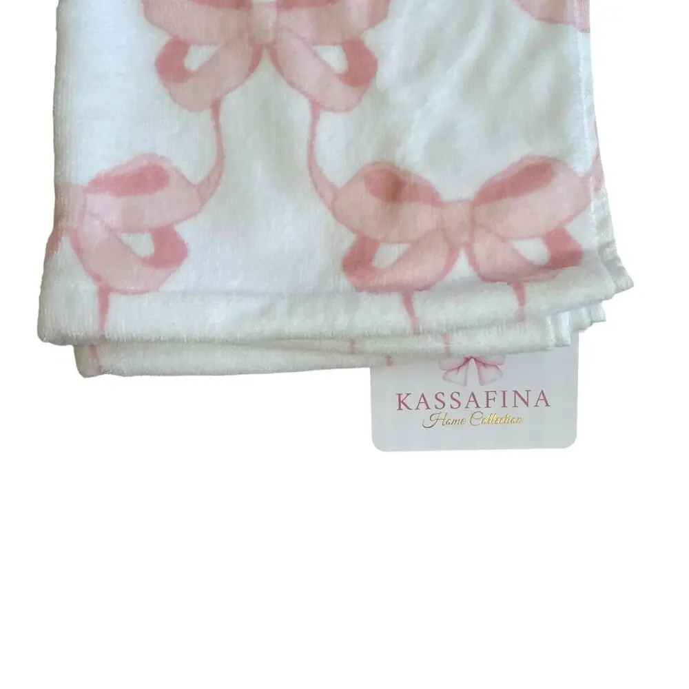 Kassafina Coquette Pink Bow Hand & Bath Towel 4PC Set 100% Cotton White NEW